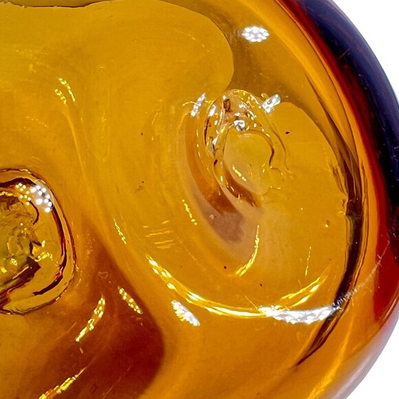 Vtg Blenko Amber Art Glass Apple Paperweight MCM Applied Clear Stem Hand Blown - Picture 3 of 6